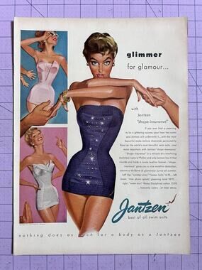 Jantzen Women's Swim Suits Gimmer For Glamour Shape Insurance Print Ad 1954
